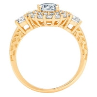 1. CT sjajan okrugli rez simulirani Blue Diamond 14K žuti zlatni halo pasijans sa Accenting prstenom