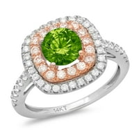 1.75ct okrugli rez Zeleni prirodni peridot 18k bijela ruža Gold Anniverment HALO prstena veličine 10.5
