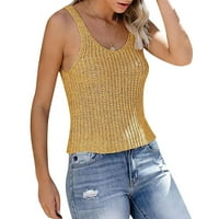 Žene Ljetne modne vrhove rebrastim vilim o vratom bez rukava, tink u boji TOP Yellow XL