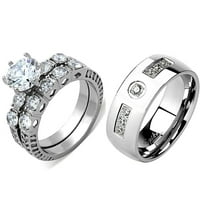 Par prsten zrna ženska kamena tipa od nehrđajućeg čelika vjenčani prsten MENS CZ Podudaranje vezena
