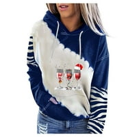 Božićne dukseve za žene ženske dukseve božićne dugice dugih rukava pulover s kapuljačom gornjim plavim