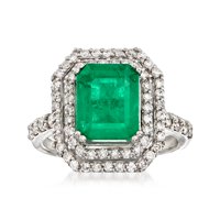 Ross-Simons 3. Carat smaragd i 1. ct. T.W. Dijamantni prsten u 14kt bijelo zlato za žensko, odrasle
