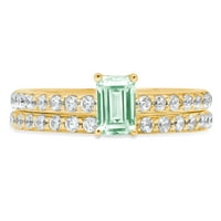 1. CT Sjajni smaragdni rez simulirani zeleni dijamant 18k žuti zlatni pasijans sa akcentima Bridal Set