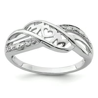 Sterling Silver Diamond Heart Mom Band Veličina prstena 7. Volite fini nakit za žene poklone za nju