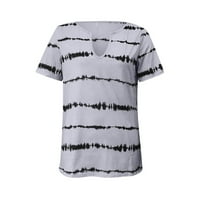 Strugten Žene Ljeto Ležerne prugaste ispisane labave majice s kratkim rukavima V-izrez Top Maxi haljine