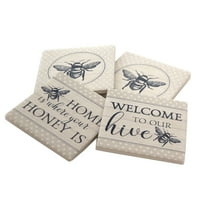 TABLETOP VINTAGE BEE COASTER SET HONEY HIVE INSECT SS74353