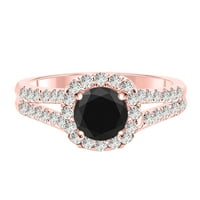 AoneJewelry 1. Karatni oblici Crno-bijeli dijamantni halo udružni prsten u 14K Solid Rose Gold prodat