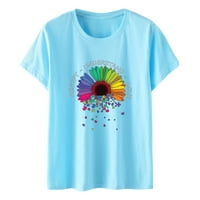 Zodggu Dressy Basic Tees za Žene Uštede Trendi kratkih rukava Žene Rainbow Happy Mongs Mesec Print Bluza
