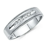 Dragulji LU 14K bijeli zlatni prsten okrugli kubični cirkonijski cz Muška godišnjica svadbene veze veličine