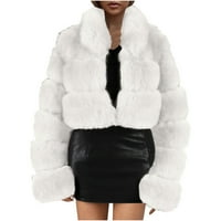 Ecqkame Women zimski kaput obrezana jakna Luksuzna Fuzzy kaput Slim dugih rukava ovratnik kaputa za