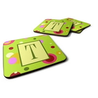 Carolines Treasures CJ1010-TFC slovo T monogram - Lime Green Foam Coaster set od 4, 1 2, višebojan