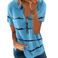 Plus veličine V-izrez Thirts Ženska moda V izrez patentni tunički vrhovi kratkih rukava, labava bluza