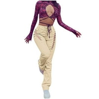 Umitay Fashion Women High Squik Solid Boja šuplje kaiševe ravne kožne hlače za kožne pantalone