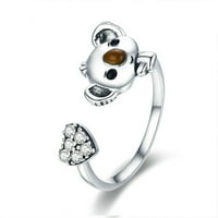 Toyella Sterling Silver Slatka koala prsten za žene otvoreni prsten