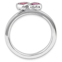 Le & Lu Sterling Silver Silver Spackanje Pink Tourmaline Dvostruki srčani prsten LAL10423