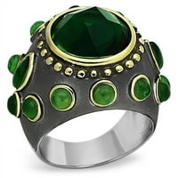 Žene obrnuti dvotonski mesingani prsten sa sintetičkim u smaragdu - veličine 9