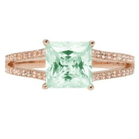 2. CT sjajna princeza simulirani zeleni dijamant 14k Rose Gold Solitaire sa Accentima prsten sz 10,25