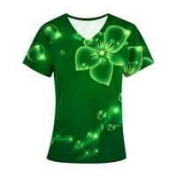St. Patrick's modni pucketi za ispis bluze za žene casual v izrez kratki rukav džepni radovi radne vrhove