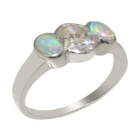 Britanci napravili spektakularni 14k bijeli zlatni kubični cirkonijski i prirodni Opal Womens Ring -