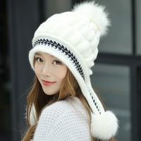 HATS Ženska moda Držite tople zimske kape pletene vunene kapu sa kosom kuglom bijelom bojom
