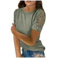 FOPP prodavač Ženska modna čipka Šuplja čvrsta boja okrugli vrat kratki rukav majica T-majica MINT Green
