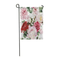 Ružičasti cvjetni cvjetni uzorak ruže akvarel crvena botanička bijela vintage vrtna zastava ukrasna