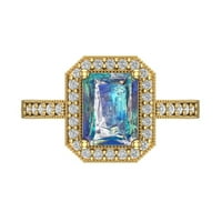 2. CT Sjajni smaragdni rez Clear Simulirani dijamant 18k žuti zlatni halo pasijans sa Accentima prsten