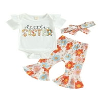 Set hlača za bebe Girls, slova kratkih rukava printuju mirokruće s cvjetnim pantalonama i trakom za