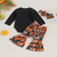 Sprifallbaby Baby Girls Pad Outfits Pismo Ispis dugih rukava Rompers Pumpkin Ghost Print Flare hlače