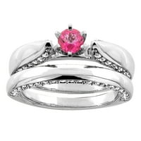 14k bijelo zlato prirodno ružičasto topaz dvodijelni mladenkin prsten set dijamantski akcenti okrugli,