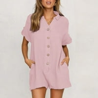 Haljine za žene Himeway Fashion Žene Ležerne modne gumbe Solid Color Labavi i udoban kombinezon Pink