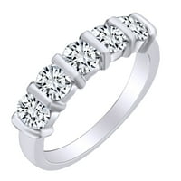 Carat Okrugli bijeli prirodni dijamant Five Pet kameni vječni vjenčani prsten u 10K pući bijeli zlatni