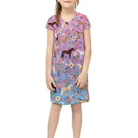 Cvjetni konji Ispis djece Djevojke haljina Veličina 9- godina mekane haljine za odmor V V izrez za djevojke