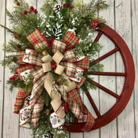 Ulazna vrata Božićni vijenac Drveni rulet kotač sa crvenim bobicama Pine Cone Farmhouse Umjetna vijenca
