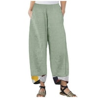 JMntiy Fashion Women Ljeto Ležerne prilike sa labavim pamučnim i posteljinim džepom Štampari hlače