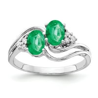 Čvrsta 14k bijelo zlato 6x ovalna smaragdna zelena maja drago kameno Diamond Enference Veličina prstena