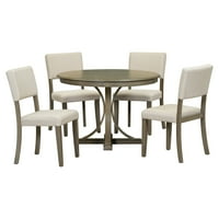 5-komadni retro okrugli stol sa zakrivljenim nogama u stilu zakrivljenih trežite i tapeciranim stolicama