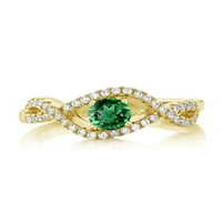 Gem Stone King 0. CT Okrugli zeleni nano smaragd 18k žuti pozlaćeni srebrni beskonačni prsten