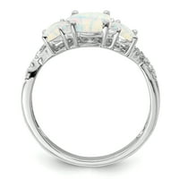 Čvrsta 14K bijelo zlato stvorilo simulirani Opal i CZ 3-kameni prsten