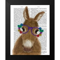 FAB Funky Crna Moderna uokvirena muzejska umjetnost Print pod nazivom - Donkey ljubičaste cvjetne naočale
