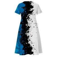 Haljine za žene V-izrez Labavi cvjetni srednji duljinski haljina s kratkim rukavima Plavi XL