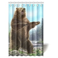 Smiješna zavjesa za tuširanje životinja, hipster agresivan medvjed divlja životinja u šumi dekor kupatilo
