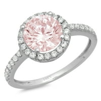 1. CT sjajan okrugli rez simulirani ružičasti dijamant 14k bijeli zlatni halo pasijans s Accenting prstenom