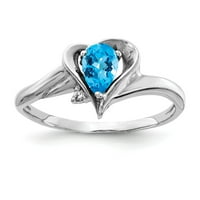 Čvrsta 14K bijela zlata 6x kruška Blue Topaz Checker Diamond Angažman prsten veličine 6
