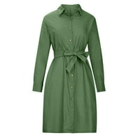 Lounge haljina za žene Proljeće Jesen V-izrez Kauta s punim bojama Dugme dugme Duga košulja Green XXL