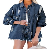 Ripped Jean jakna za žene modni metalktoni natapane mrlje od nevoljenih debljina traper jakne sa džepom