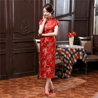 Žene Cheongsam Kineski tradicionalni banket Split Slim stojećih ovratnika za žene crvene 2xl