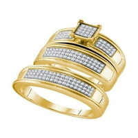 Žuti ton čvrst sterling srebrna i njezina dijamantski podudaranje par tri prstena za brisanje zaručničke