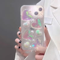 Slatki iPhone Pro MA futrola za žene, 3D holografski laser Ljubav srčano biserno blista Bling Sparkle