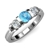 Oval 7x plavi safirni i dijamantski ruši zaručni prsten 1. Carat TW u 14k bijelo zlato .Size 4.5